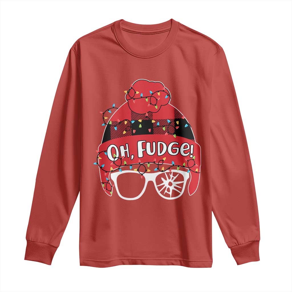 Funny Christmas Movie Long Sleeve Shirt Oh Fudge Buffalo Plaid Printed Graphic Beanie Cap Xmas Light - Wonder Print Shop