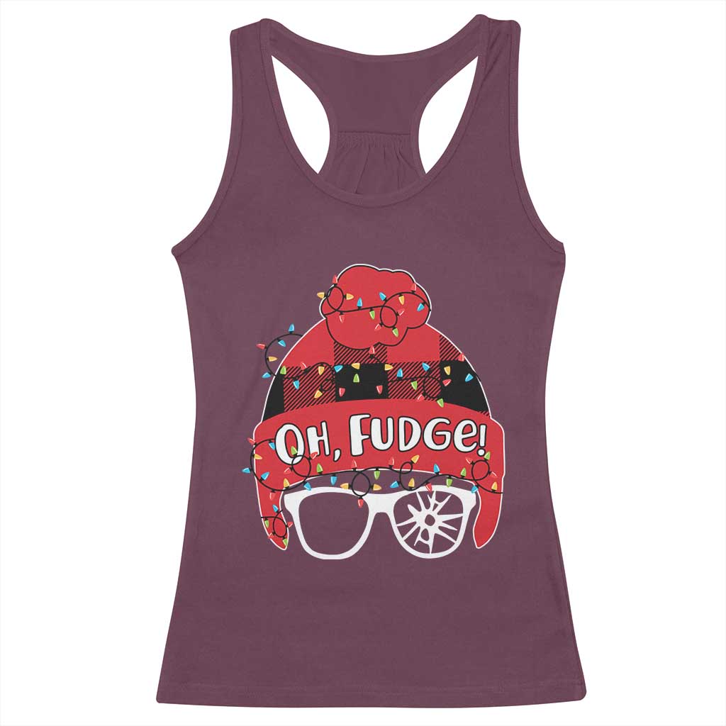 Funny Christmas Movie Racerback Tank Top Oh Fudge Buffalo Plaid Printed Graphic Beanie Cap Xmas Light - Wonder Print Shop