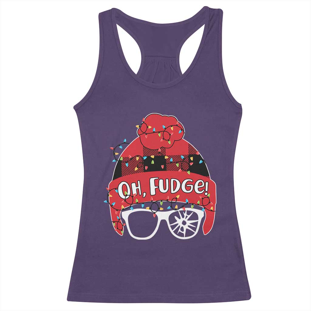 Funny Christmas Movie Racerback Tank Top Oh Fudge Buffalo Plaid Printed Graphic Beanie Cap Xmas Light - Wonder Print Shop