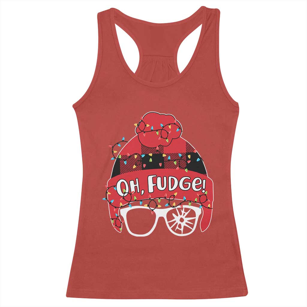 Funny Christmas Movie Racerback Tank Top Oh Fudge Buffalo Plaid Printed Graphic Beanie Cap Xmas Light - Wonder Print Shop