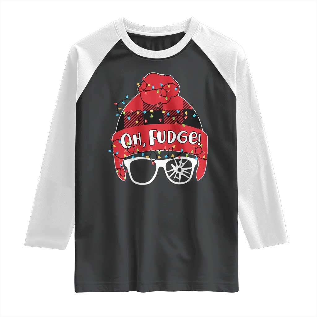 Funny Christmas Movie Raglan Shirt Oh Fudge Buffalo Plaid Printed Graphic Beanie Cap Xmas Light - Wonder Print Shop