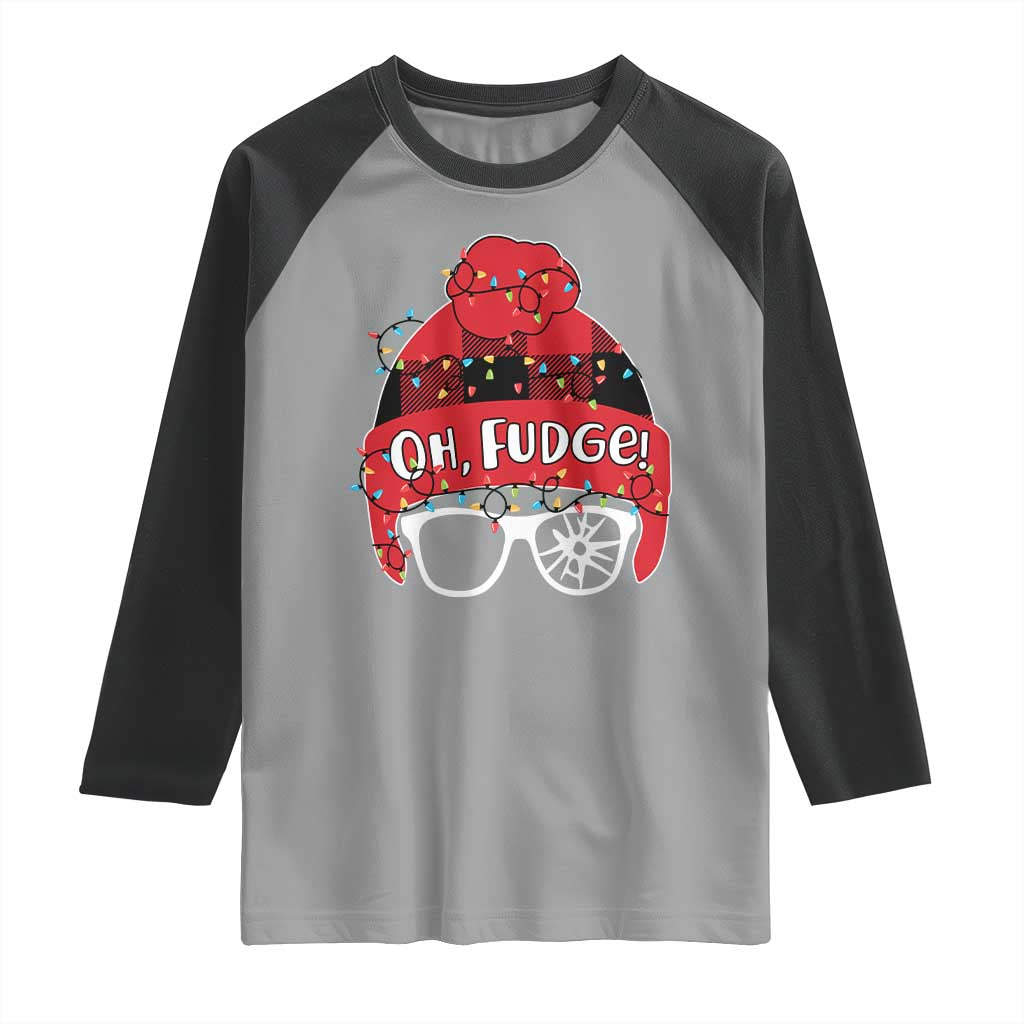 Funny Christmas Movie Raglan Shirt Oh Fudge Buffalo Plaid Printed Graphic Beanie Cap Xmas Light - Wonder Print Shop
