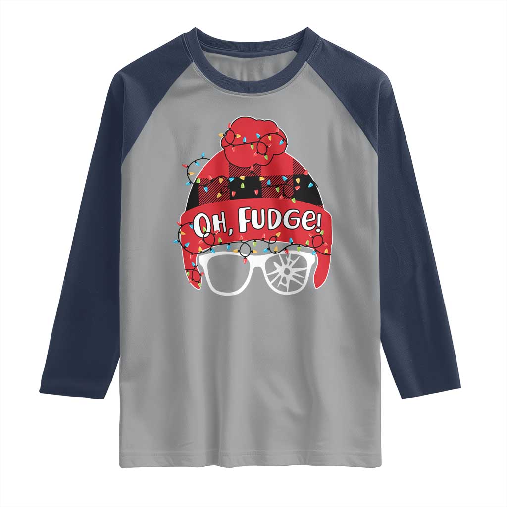 Funny Christmas Movie Raglan Shirt Oh Fudge Buffalo Plaid Printed Graphic Beanie Cap Xmas Light - Wonder Print Shop