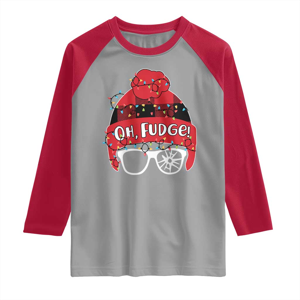 Funny Christmas Movie Raglan Shirt Oh Fudge Buffalo Plaid Printed Graphic Beanie Cap Xmas Light - Wonder Print Shop