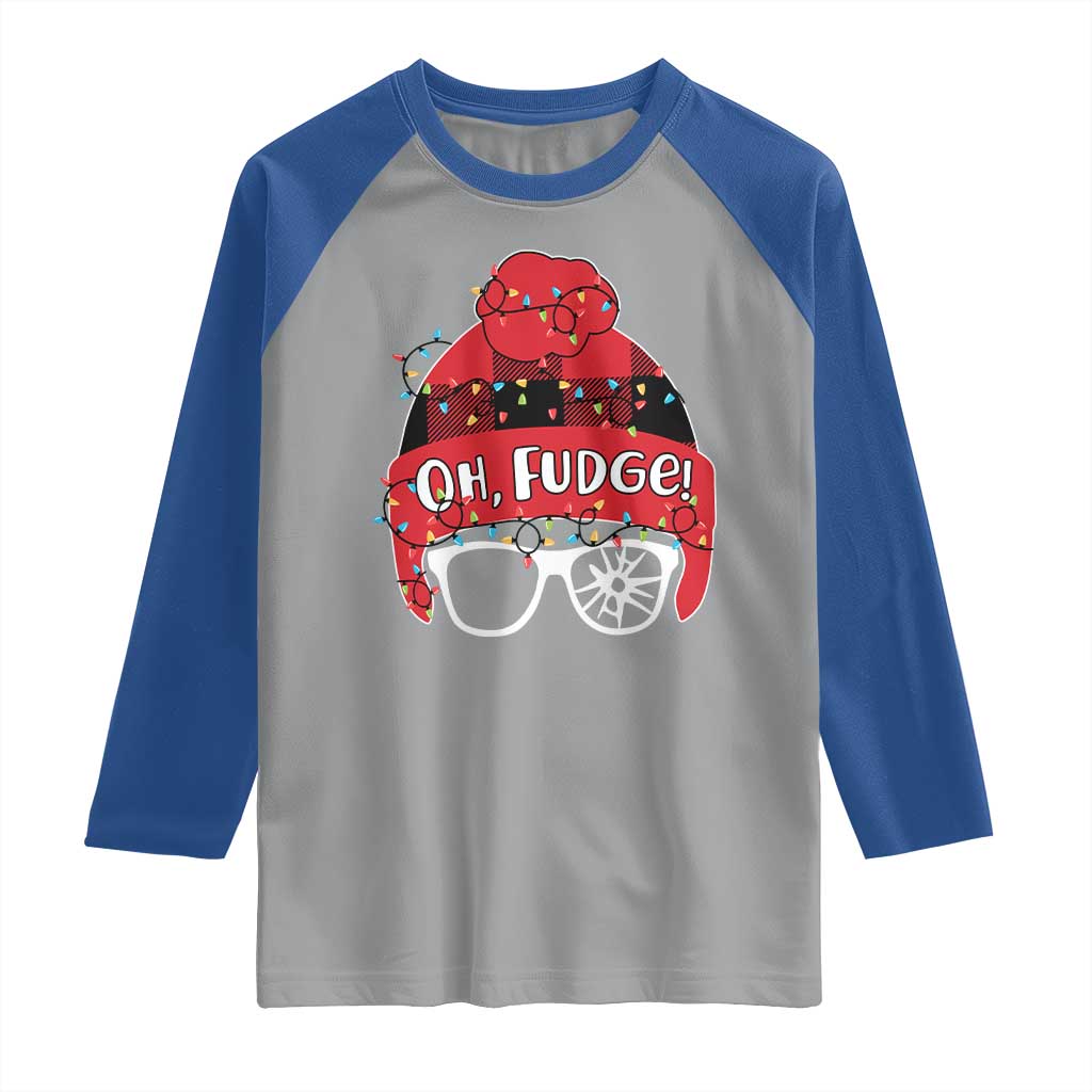 Funny Christmas Movie Raglan Shirt Oh Fudge Buffalo Plaid Printed Graphic Beanie Cap Xmas Light - Wonder Print Shop