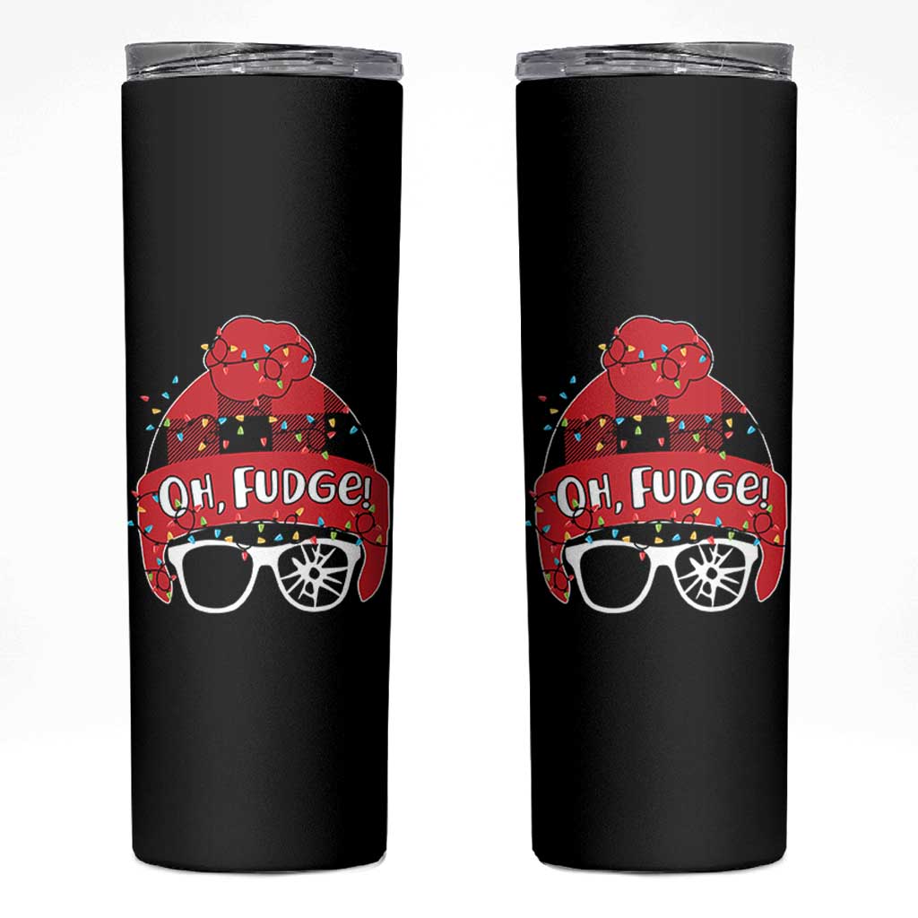 Funny Christmas Movie Skinny Tumbler Oh Fudge Buffalo Plaid Printed Graphic Beanie Cap Xmas Light - Wonder Print Shop