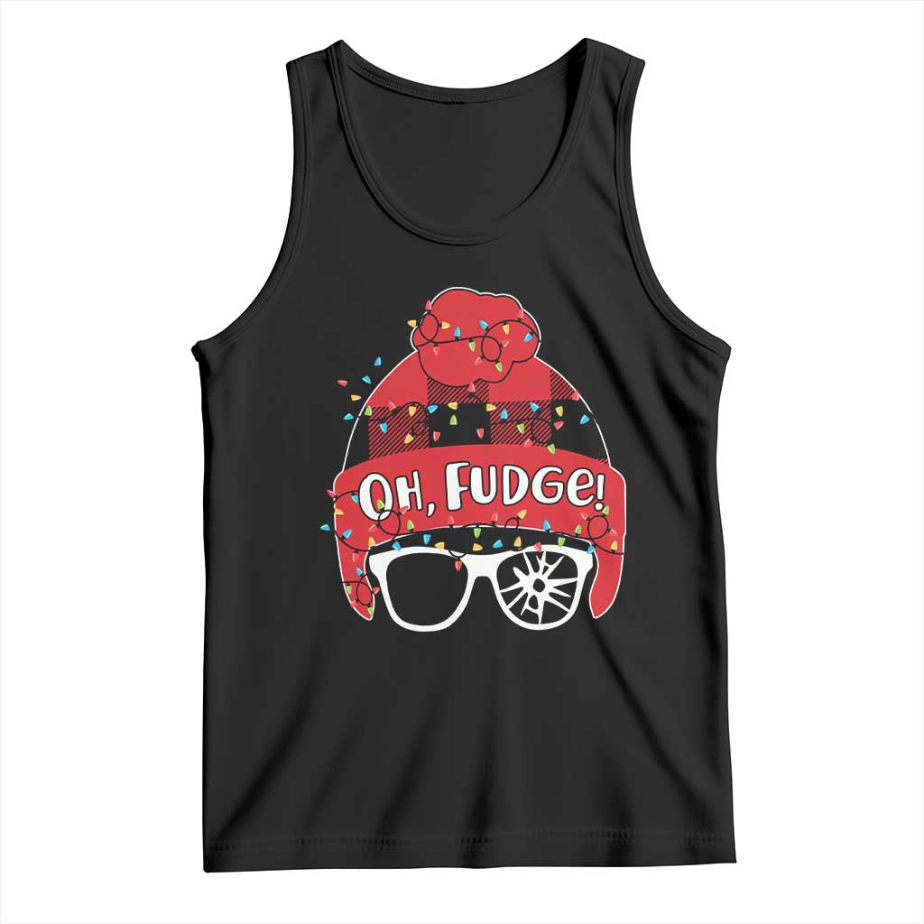 Funny Christmas Movie Tank Top Oh Fudge Buffalo Plaid Printed Graphic Beanie Cap Xmas Light - Wonder Print Shop