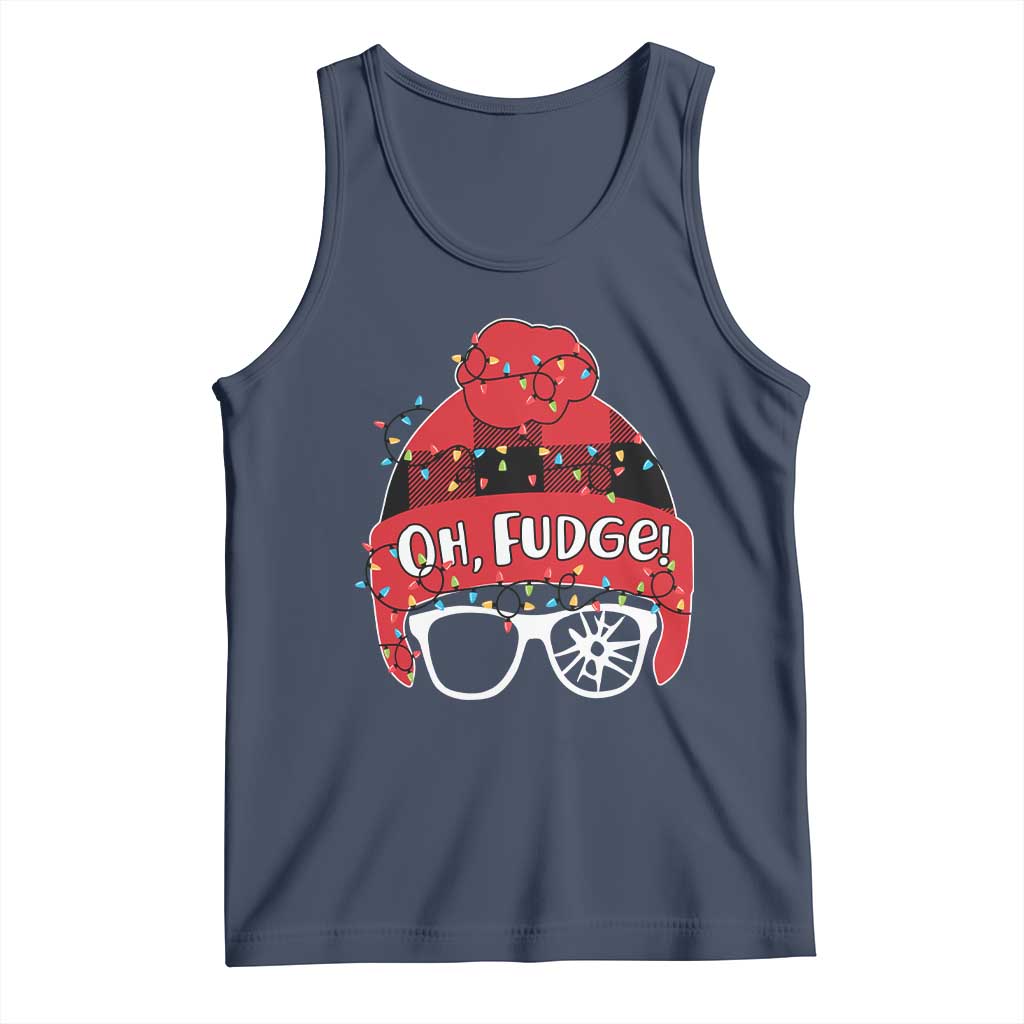 Funny Christmas Movie Tank Top Oh Fudge Buffalo Plaid Printed Graphic Beanie Cap Xmas Light - Wonder Print Shop