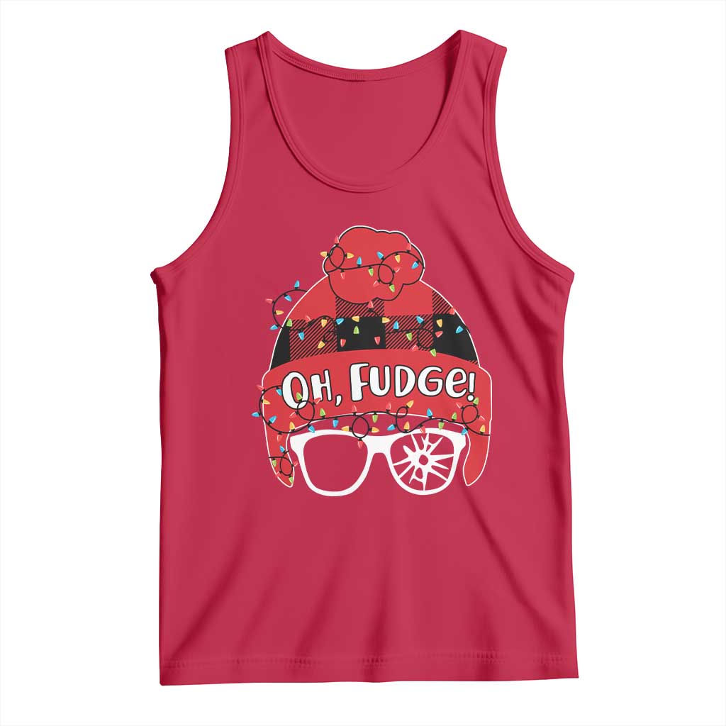 Funny Christmas Movie Tank Top Oh Fudge Buffalo Plaid Printed Graphic Beanie Cap Xmas Light - Wonder Print Shop