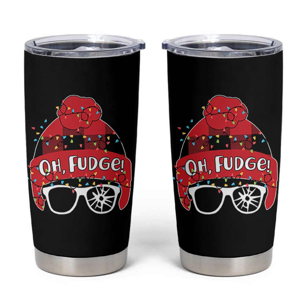 Funny Christmas Movie Tumbler Cup Oh Fudge Buffalo Plaid Printed Graphic Beanie Cap Xmas Light - Wonder Print Shop