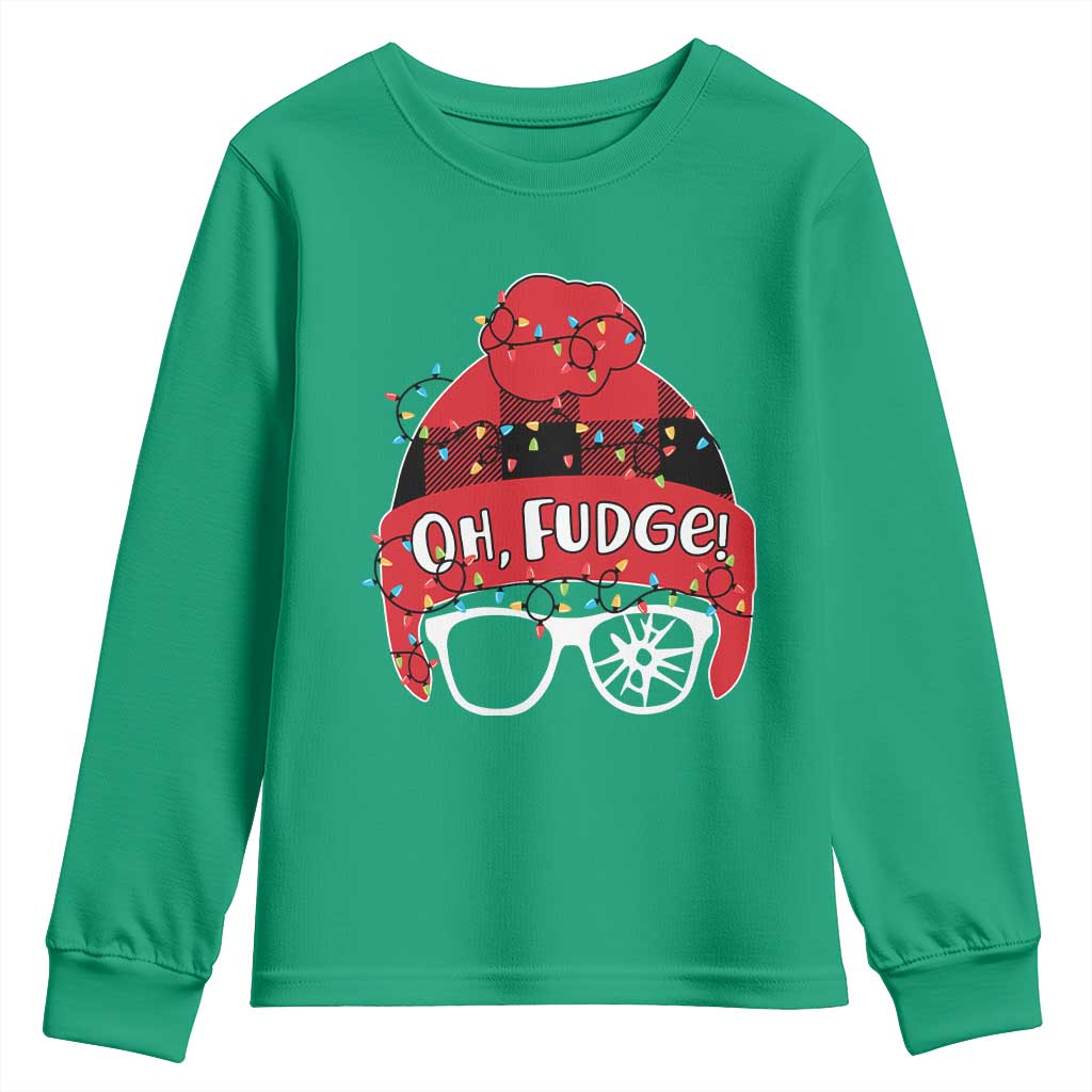 Funny Christmas Movie Youth Sweatshirt Oh Fudge Buffalo Plaid Printed Graphic Beanie Cap Xmas Light - Wonder Print Shop