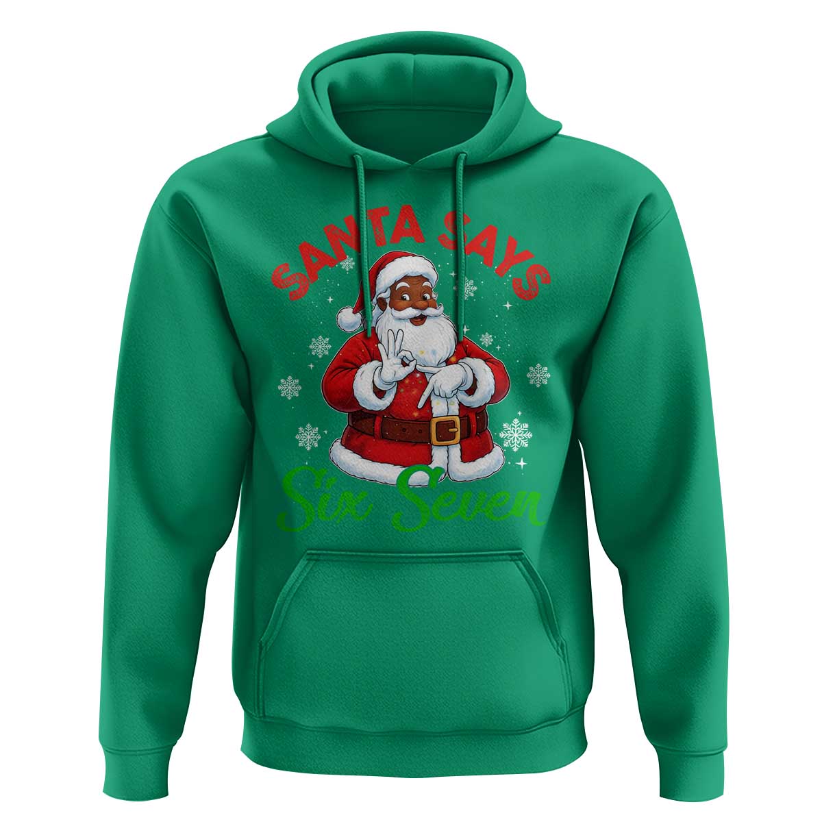 Funny Black Santa Says Six Seven Hoodie Christmas 67 Meme African American Santa Gen Alpha Slang - Wonder Print Shop