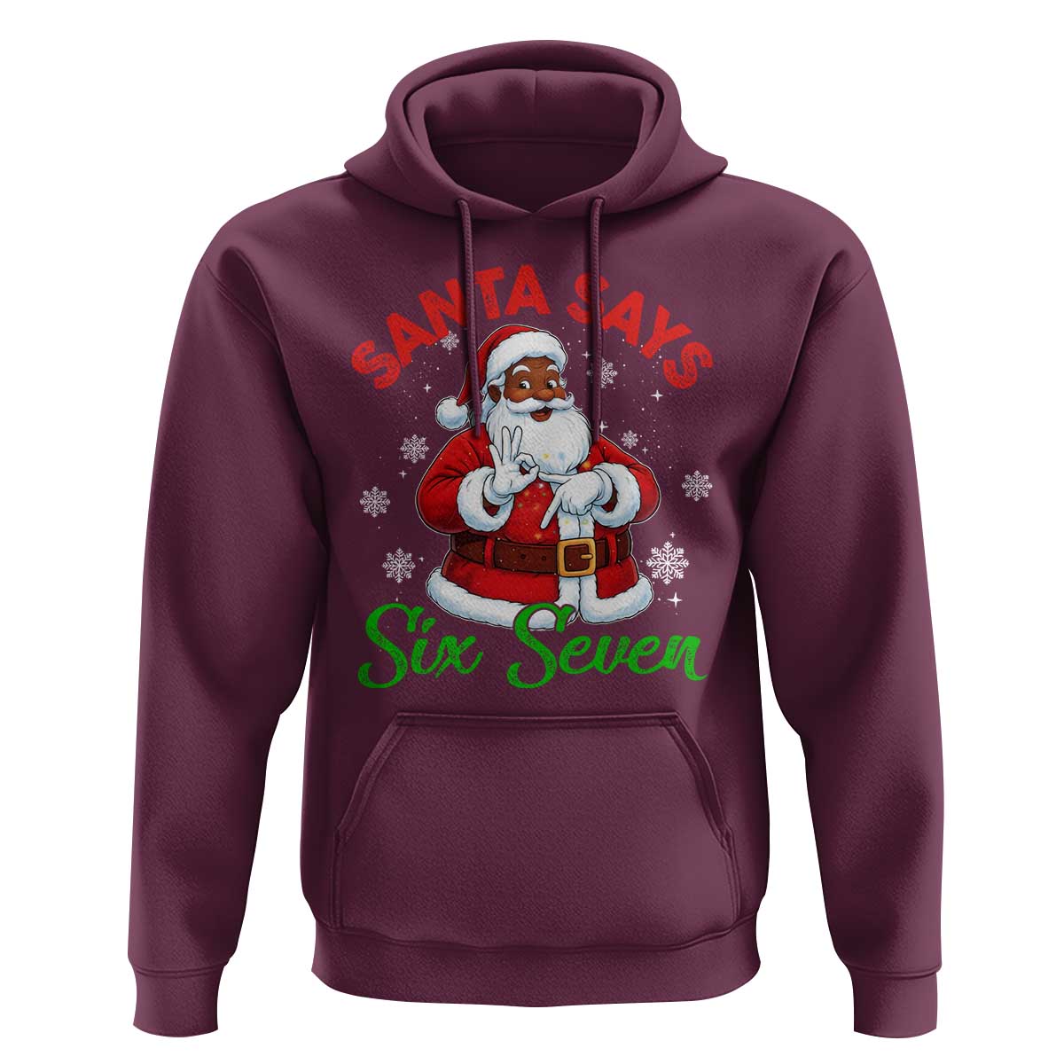 Funny Black Santa Says Six Seven Hoodie Christmas 67 Meme African American Santa Gen Alpha Slang - Wonder Print Shop