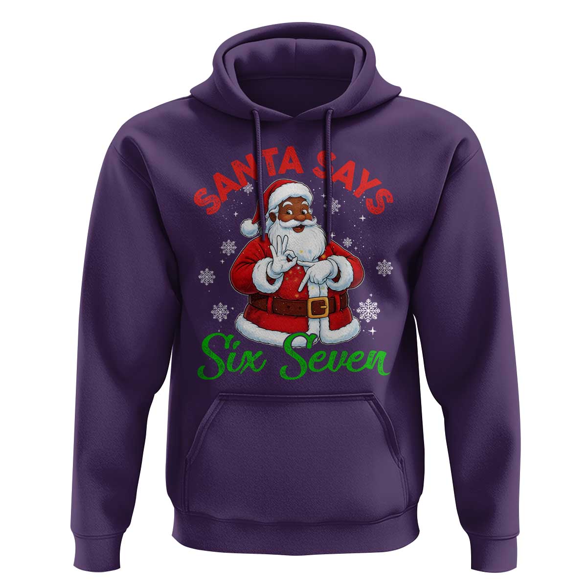 Funny Black Santa Says Six Seven Hoodie Christmas 67 Meme African American Santa Gen Alpha Slang - Wonder Print Shop