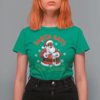 Funny Black Santa Says Six Seven T Shirt For Women Christmas 67 Meme African American Santa Gen Alpha Slang - Wonder Print Shop