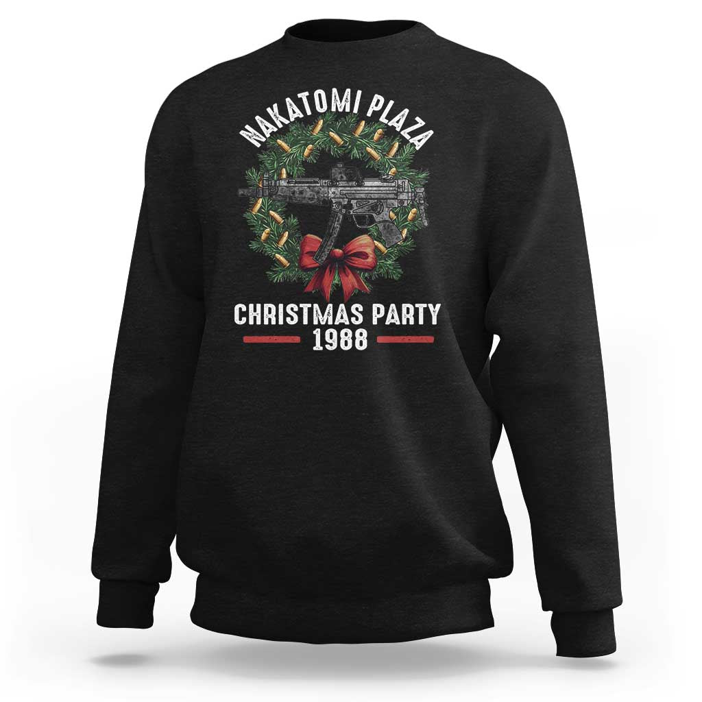 Funny Nakatomi Plaza Sweatshirt Christmas Party 1988 Xmas Bullet Gun Wreath - Wonder Print Shop