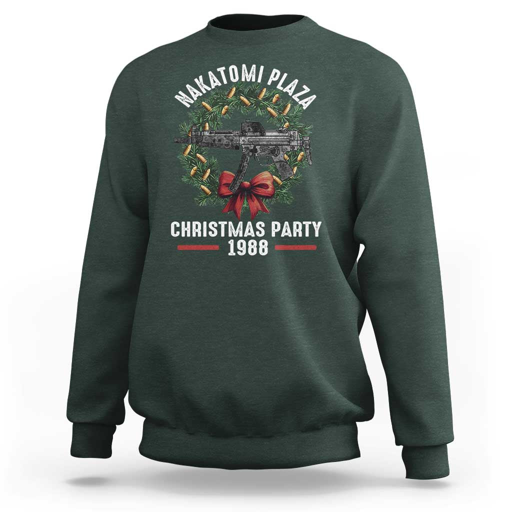 Funny Nakatomi Plaza Sweatshirt Christmas Party 1988 Xmas Bullet Gun Wreath - Wonder Print Shop