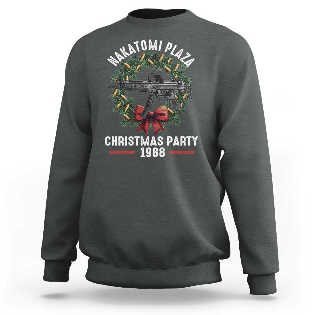Funny Nakatomi Plaza Sweatshirt Christmas Party 1988 Xmas Bullet Gun Wreath - Wonder Print Shop