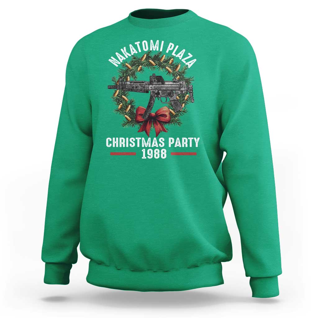 Funny Nakatomi Plaza Sweatshirt Christmas Party 1988 Xmas Bullet Gun Wreath - Wonder Print Shop
