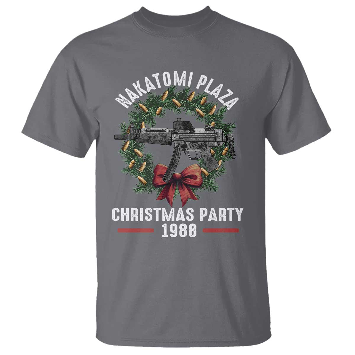Funny Nakatomi Plaza T Shirt Christmas Party 1988 Xmas Bullet Gun Wreath - Wonder Print Shop