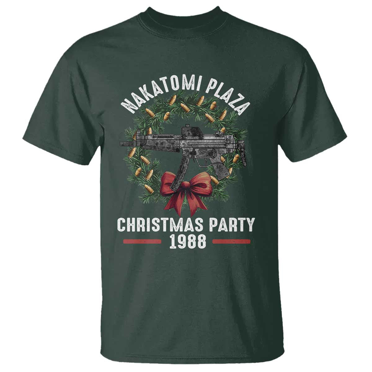 Funny Nakatomi Plaza T Shirt Christmas Party 1988 Xmas Bullet Gun Wreath - Wonder Print Shop