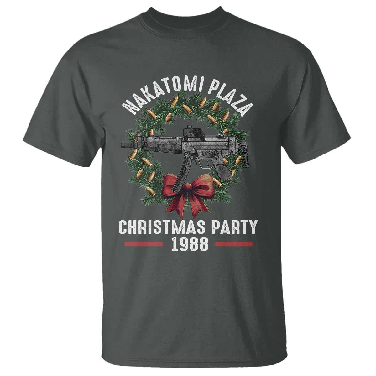 Funny Nakatomi Plaza T Shirt Christmas Party 1988 Xmas Bullet Gun Wreath - Wonder Print Shop