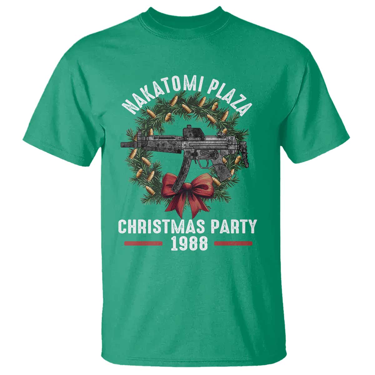 Funny Nakatomi Plaza T Shirt Christmas Party 1988 Xmas Bullet Gun Wreath - Wonder Print Shop