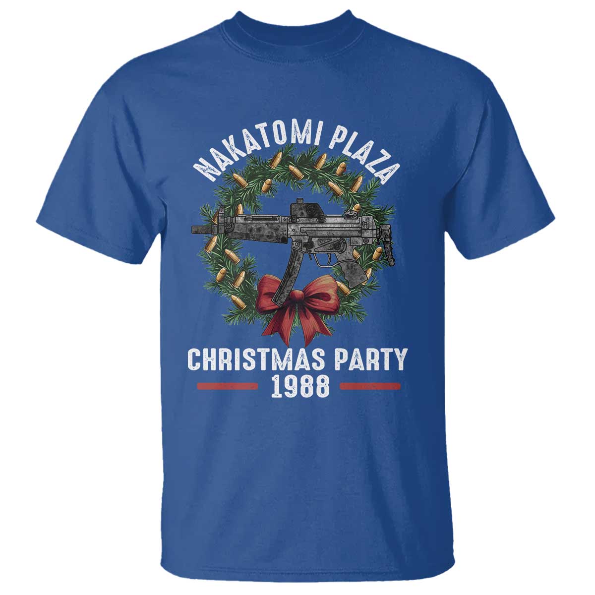 Funny Nakatomi Plaza T Shirt Christmas Party 1988 Xmas Bullet Gun Wreath - Wonder Print Shop