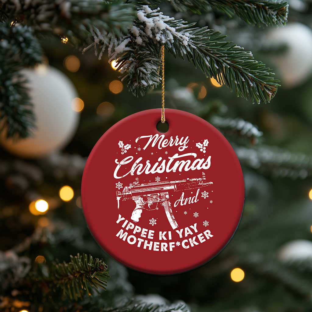 Funny Nakatomi Plaza Christmas Ornament Merry Xmas And Yippee Ki Yay Snowflake Gun - Wonder Print Shop