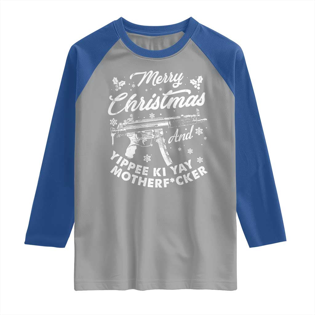 Funny Nakatomi Plaza Raglan Shirt Merry Christmas And Yippee Ki Yay Snowflake Gun - Wonder Print Shop