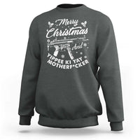Funny Nakatomi Plaza Sweatshirt Merry Christmas And Yippee Ki Yay Snowflake Gun - Wonder Print Shop