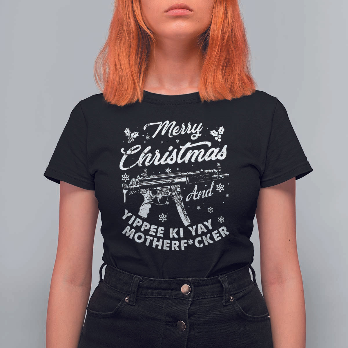 Funny Nakatomi Plaza T Shirt For Women Merry Christmas And Yippee Ki Yay Snowflake Gun - Wonder Print Shop