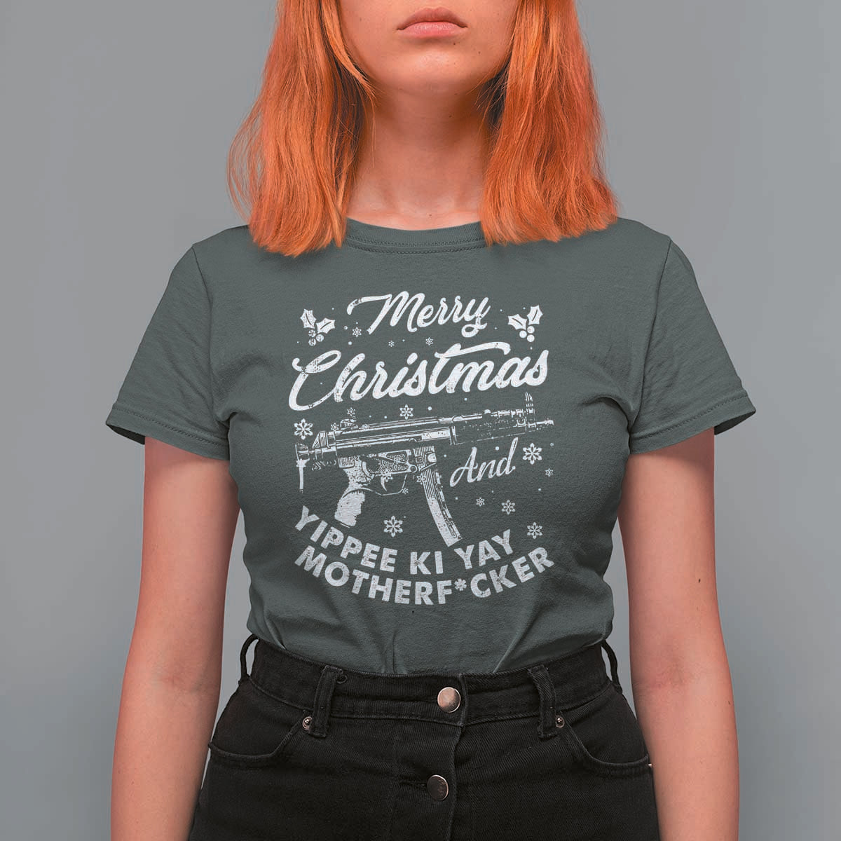 Funny Nakatomi Plaza T Shirt For Women Merry Christmas And Yippee Ki Yay Snowflake Gun - Wonder Print Shop