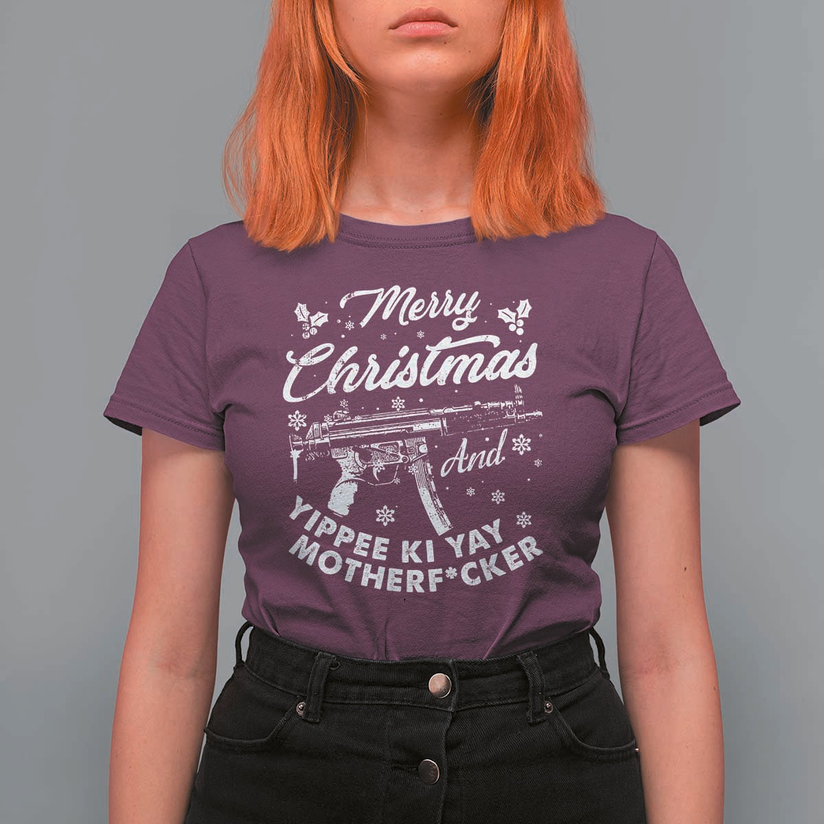 Funny Nakatomi Plaza T Shirt For Women Merry Christmas And Yippee Ki Yay Snowflake Gun - Wonder Print Shop