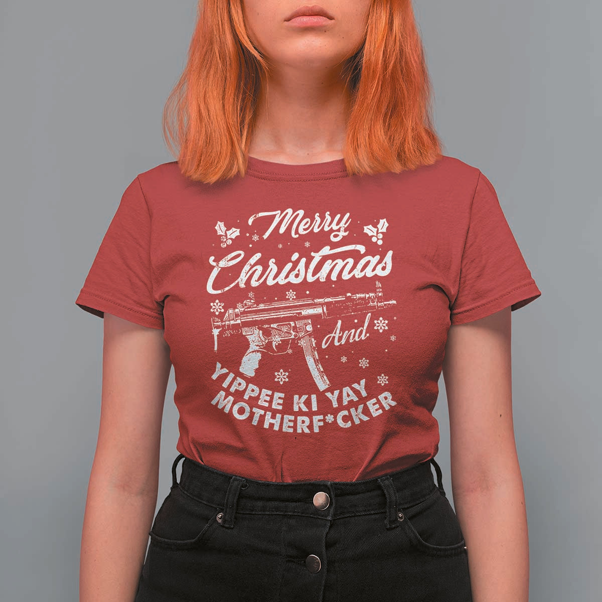 Funny Nakatomi Plaza T Shirt For Women Merry Christmas And Yippee Ki Yay Snowflake Gun - Wonder Print Shop