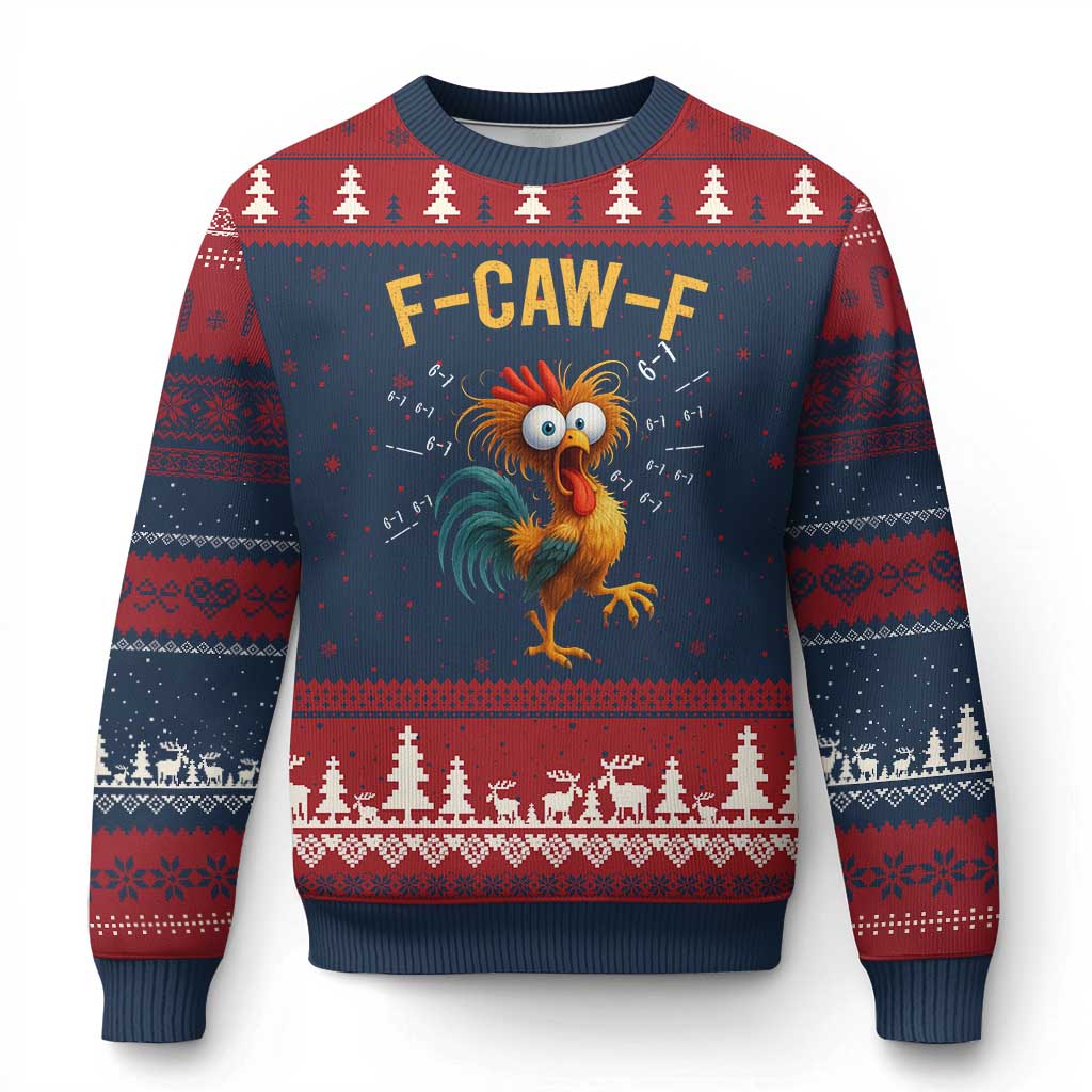 Funny F Caw F 67 Meme Ugly Christmas Sweater Cartoon Rooster Chicken Poultry Humor - Wonder Print Shop