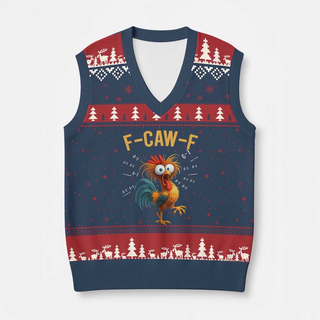 Funny F Caw F 67 Meme V-Neck Knit Sweater Vest Cartoon Rooster Chicken Poultry Humor - Wonder Print Shop