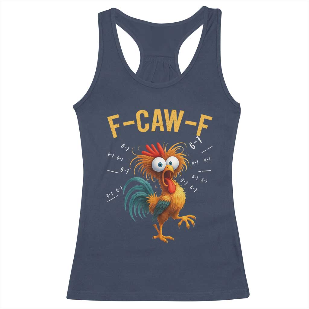 Funny F Caw F 67 Meme Racerback Tank Top Cartoon Rooster Chicken Poultry Humor - Wonder Print Shop