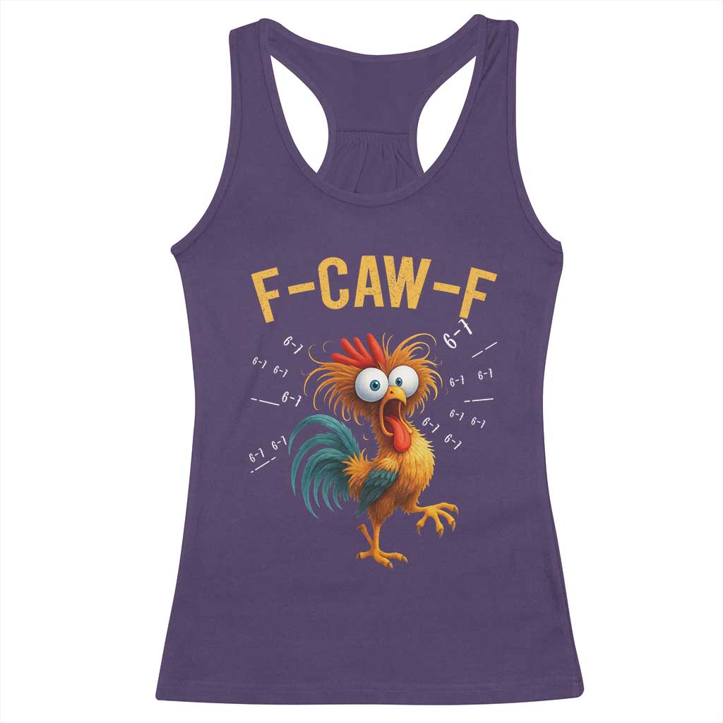 Funny F Caw F 67 Meme Racerback Tank Top Cartoon Rooster Chicken Poultry Humor - Wonder Print Shop