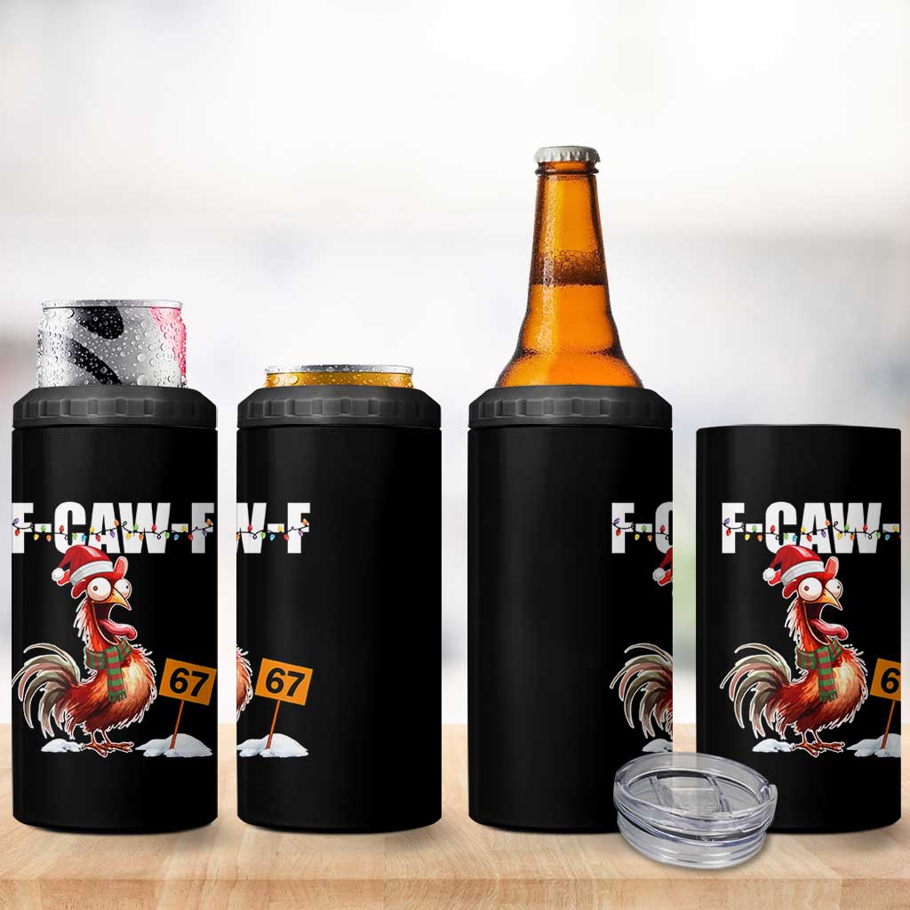 Funny F Caw F 67 Meme Christmas 4 in 1 Can Cooler Tumbler Xmas Cartoon Rooster Chicken Poultry Humor - Wonder Print Shop