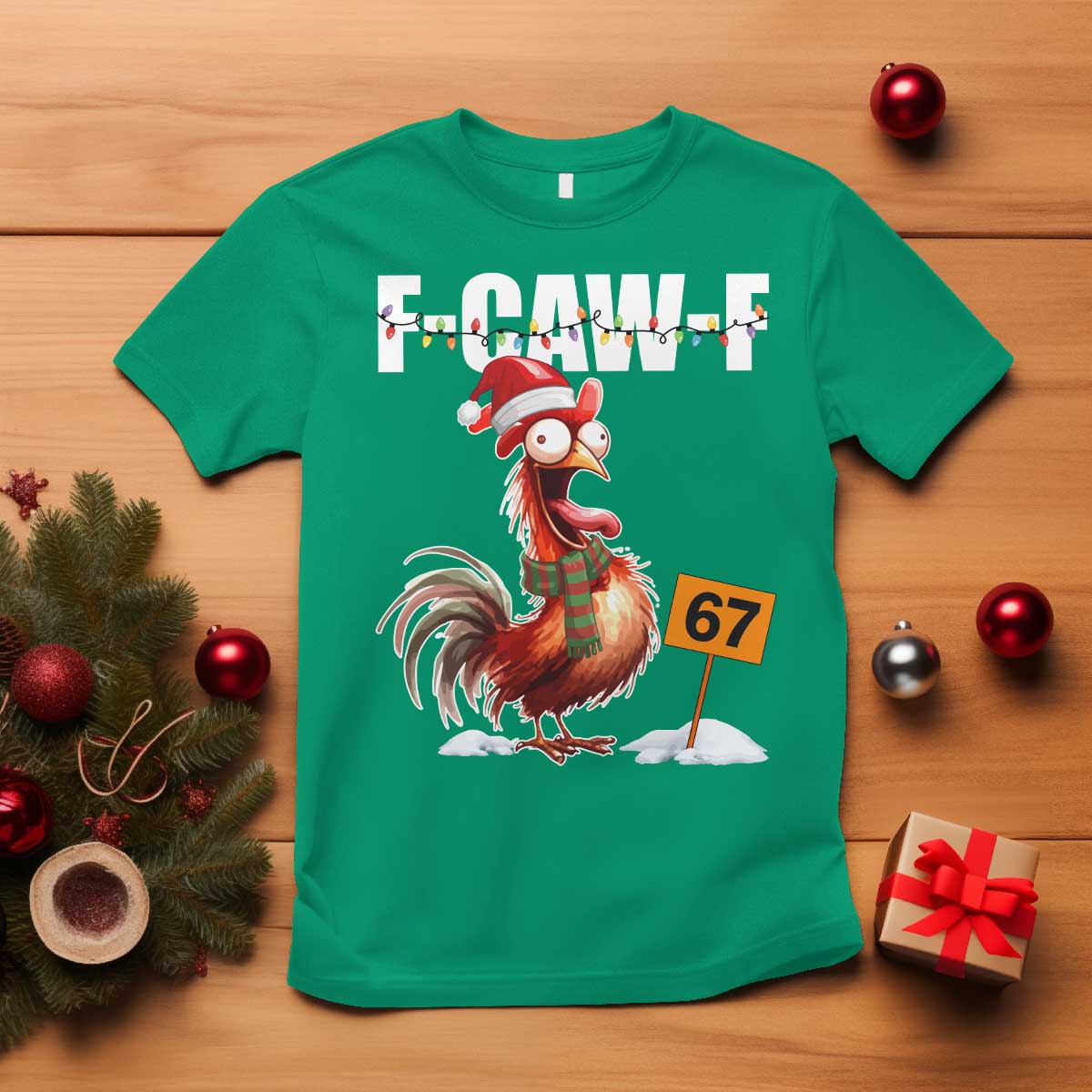 Funny F Caw F 67 Meme Christmas T Shirt Xmas Cartoon Rooster Chicken Poultry Humor - Wonder Print Shop