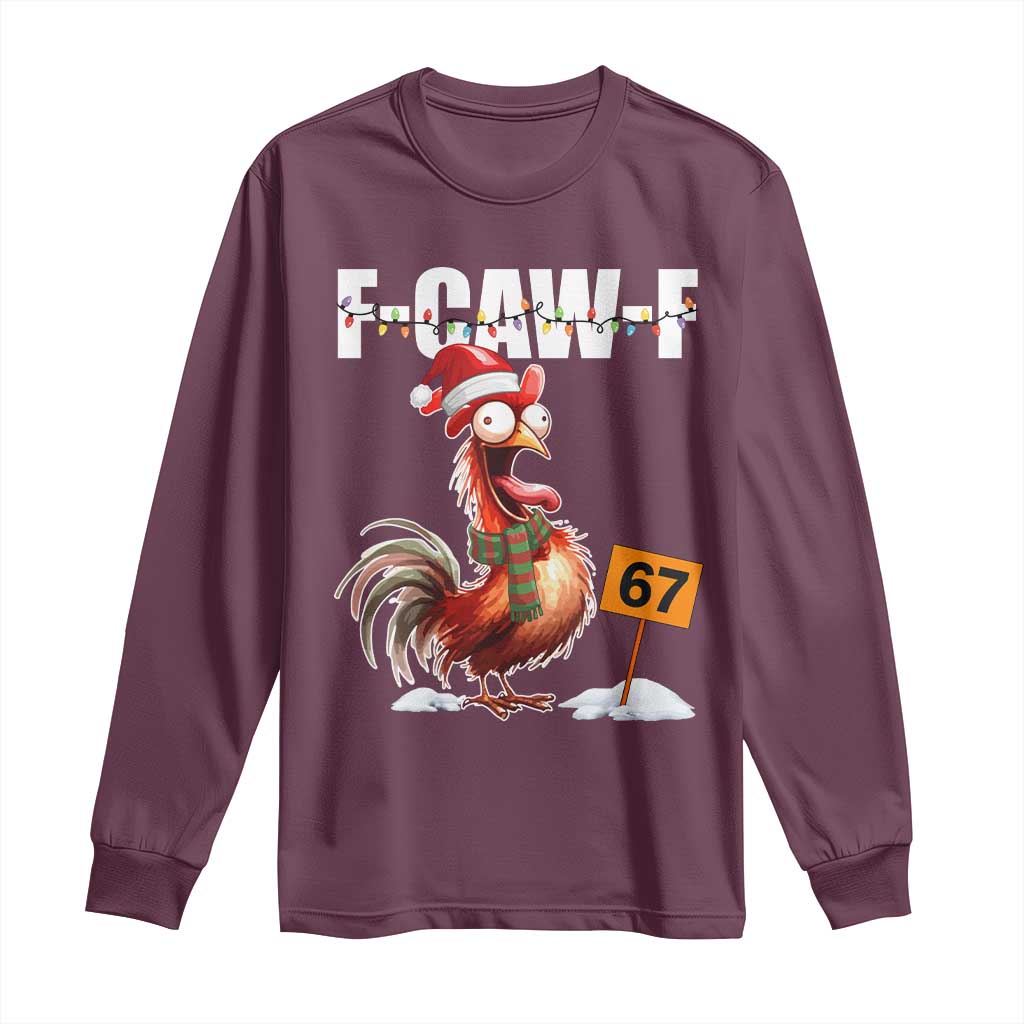 Funny F Caw F 67 Meme Christmas Long Sleeve Shirt Xmas Cartoon Rooster Chicken Poultry Humor - Wonder Print Shop
