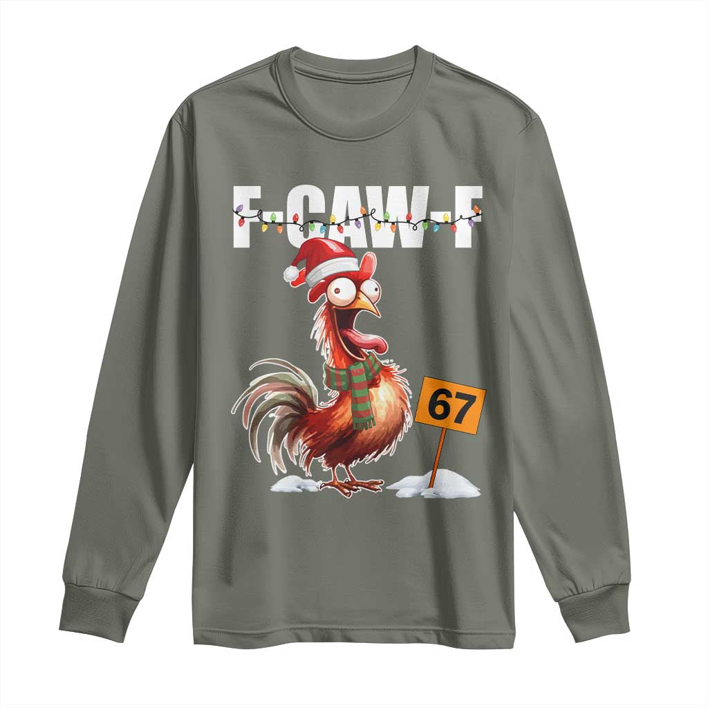 Funny F Caw F 67 Meme Christmas Long Sleeve Shirt Xmas Cartoon Rooster Chicken Poultry Humor - Wonder Print Shop