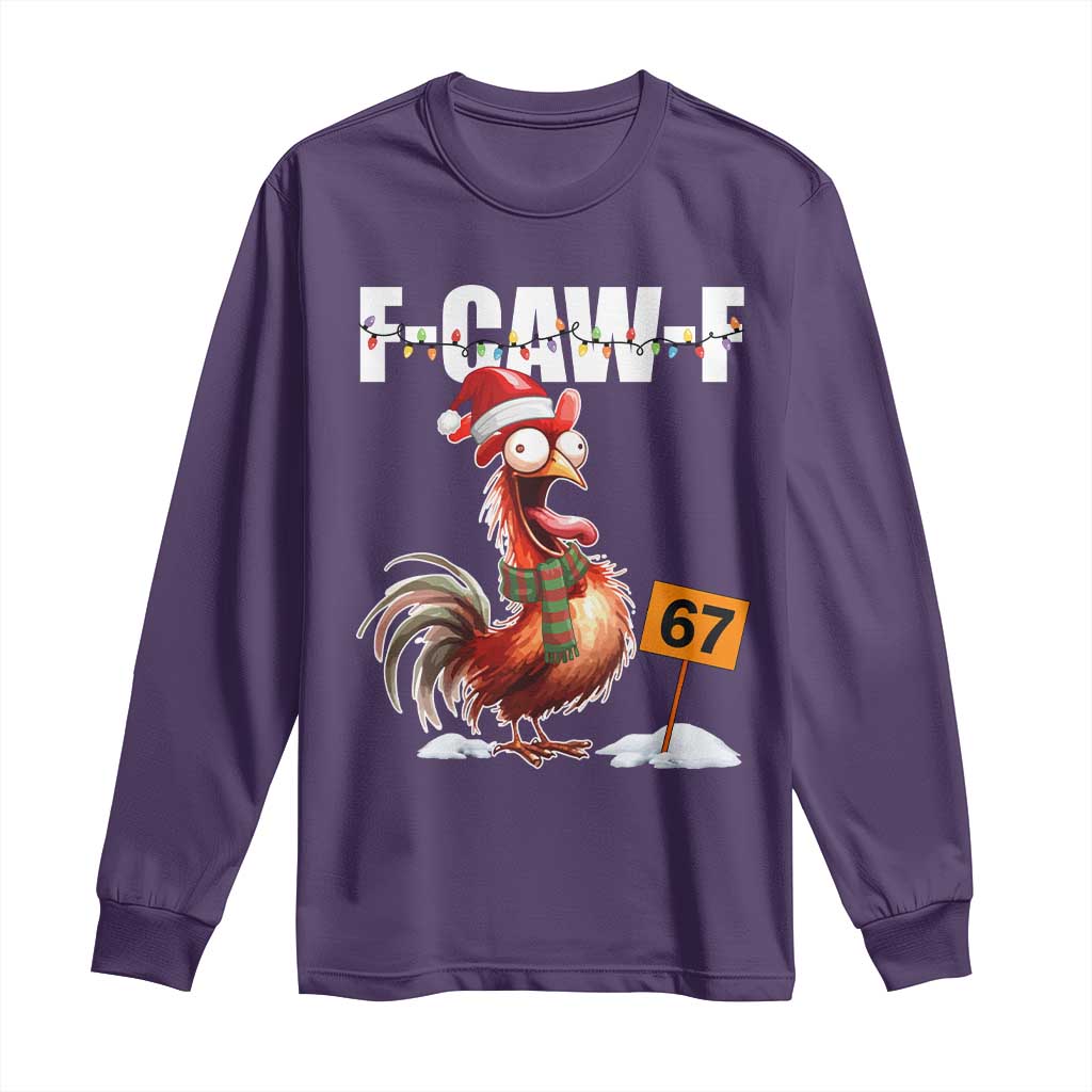 Funny F Caw F 67 Meme Christmas Long Sleeve Shirt Xmas Cartoon Rooster Chicken Poultry Humor - Wonder Print Shop