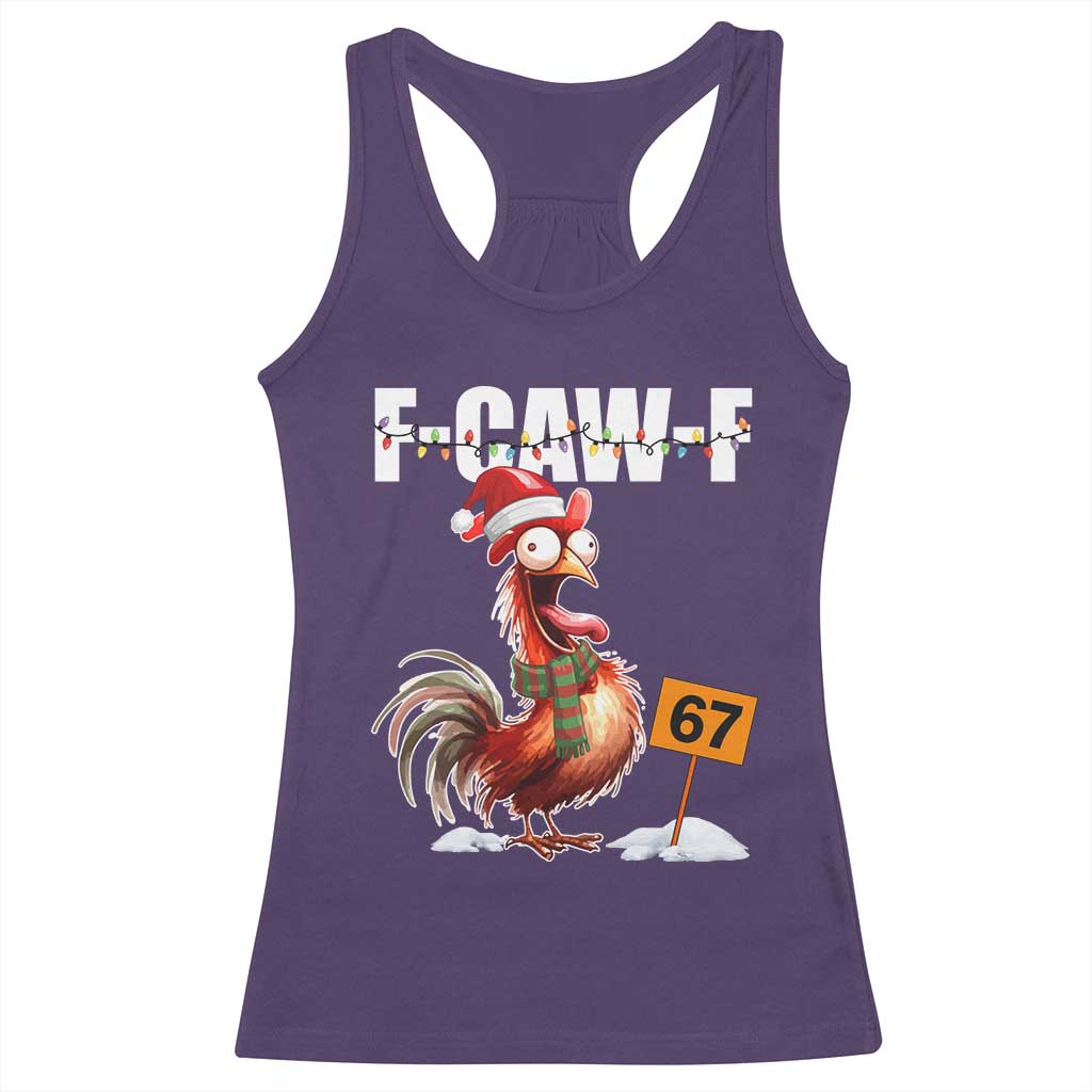 Funny F Caw F 67 Meme Christmas Racerback Tank Top Xmas Cartoon Rooster Chicken Poultry Humor - Wonder Print Shop