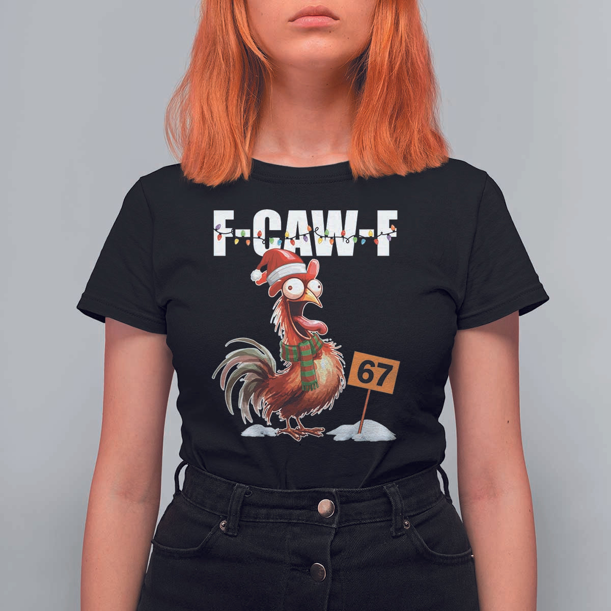 Funny F Caw F 67 Meme Christmas T Shirt For Women Xmas Cartoon Rooster Chicken Poultry Humor - Wonder Print Shop