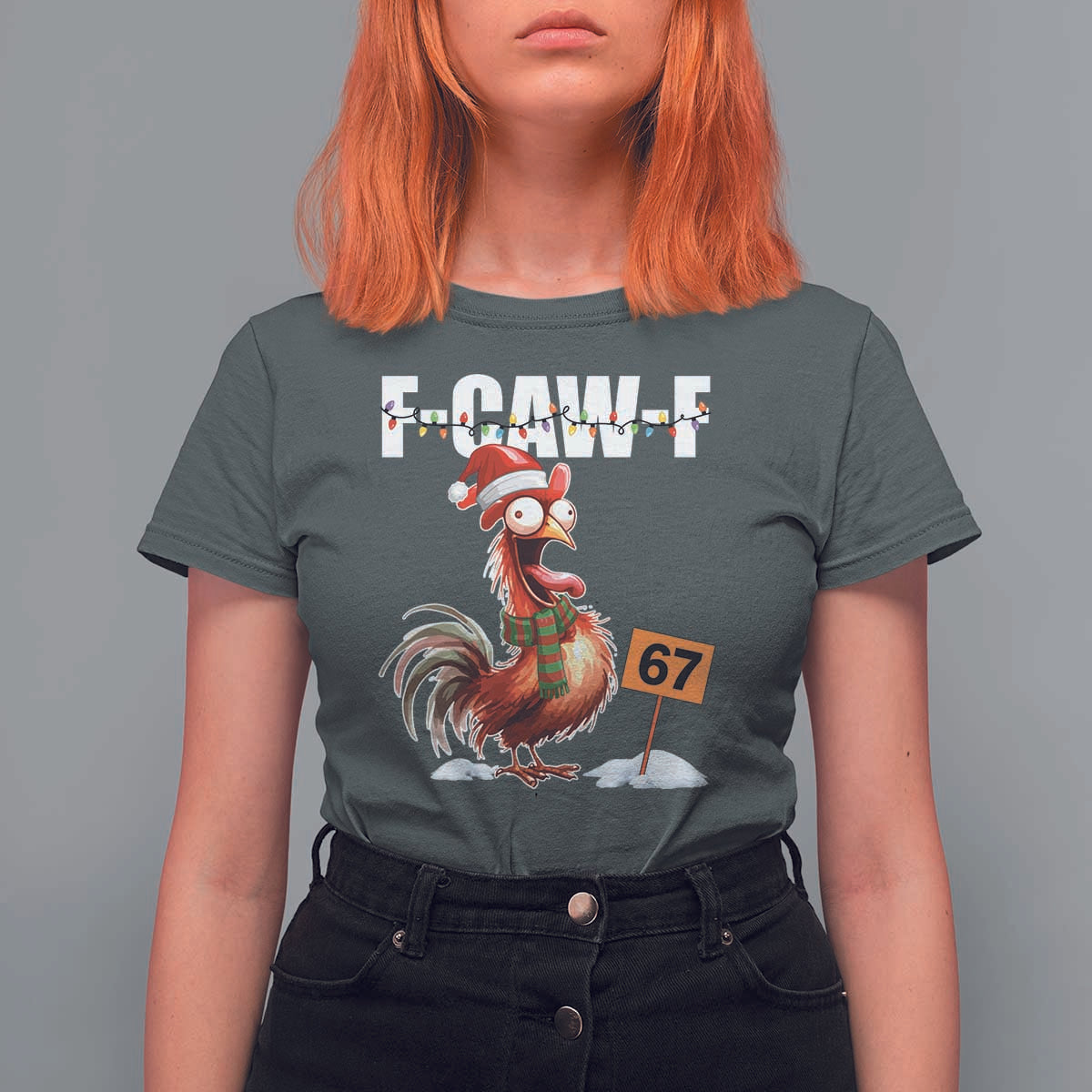 Funny F Caw F 67 Meme Christmas T Shirt For Women Xmas Cartoon Rooster Chicken Poultry Humor - Wonder Print Shop