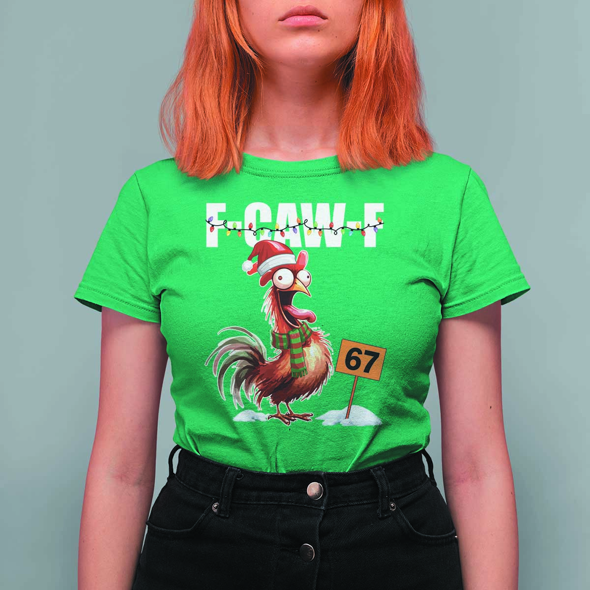 Funny F Caw F 67 Meme Christmas T Shirt For Women Xmas Cartoon Rooster Chicken Poultry Humor - Wonder Print Shop