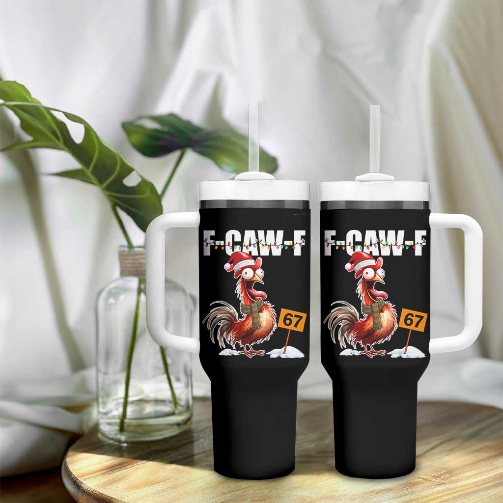 Funny F Caw F 67 Meme Christmas Tumbler With Handle Xmas Cartoon Rooster Chicken Poultry Humor - Wonder Print Shop