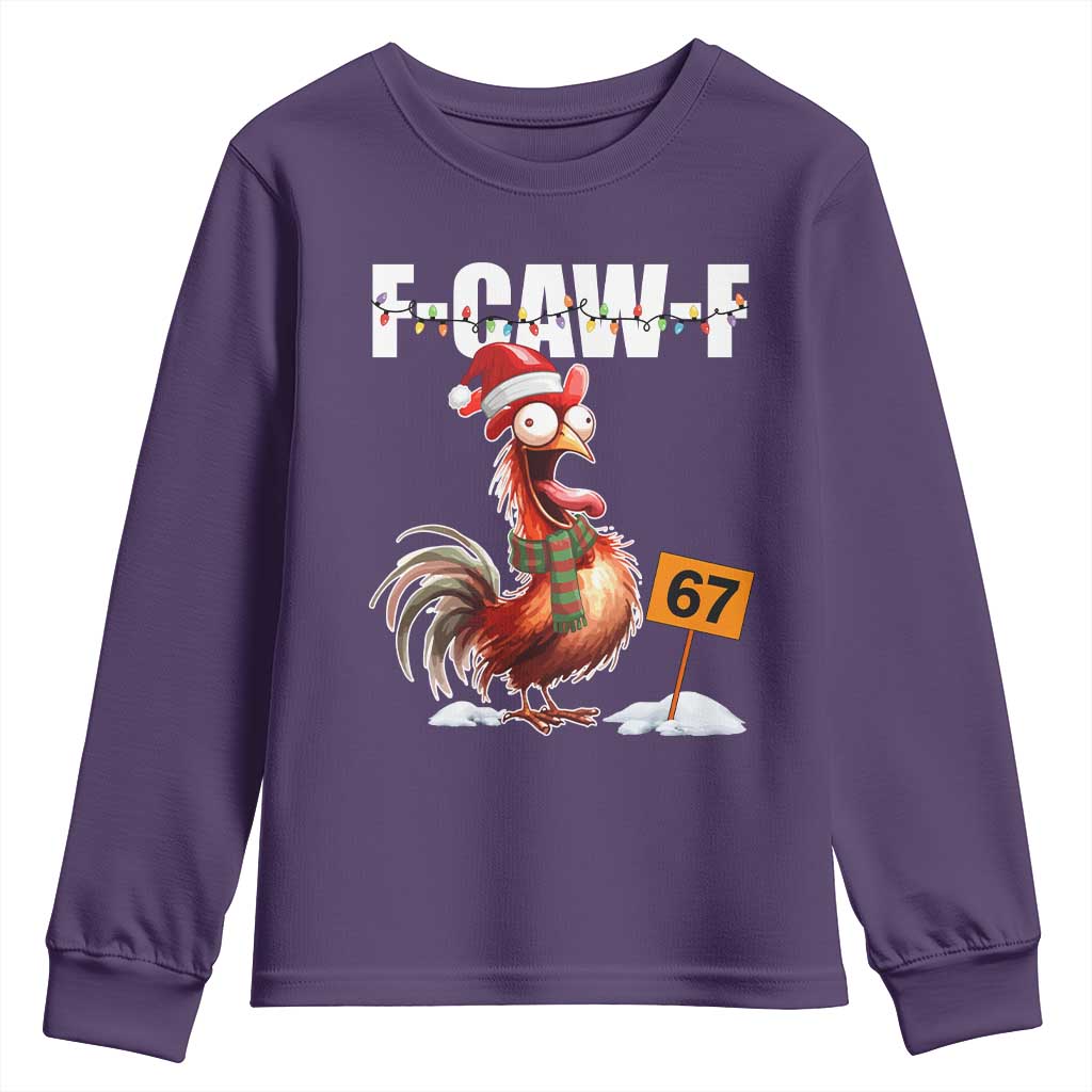Funny F Caw F 67 Meme Christmas Youth Sweatshirt Xmas Cartoon Rooster Chicken Poultry Humor - Wonder Print Shop